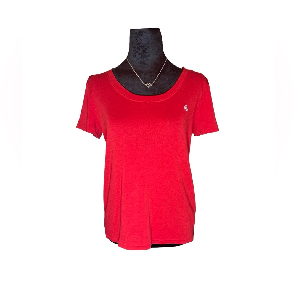 Lauren Ralph Lauren Red Logo Tee, Size L, Excellent Cond.